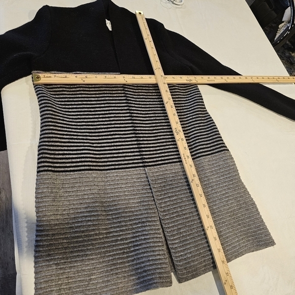 ELLE Black & Gray Open Front Long Color block Cardigan Sweater sz S - Picture 5 of 12